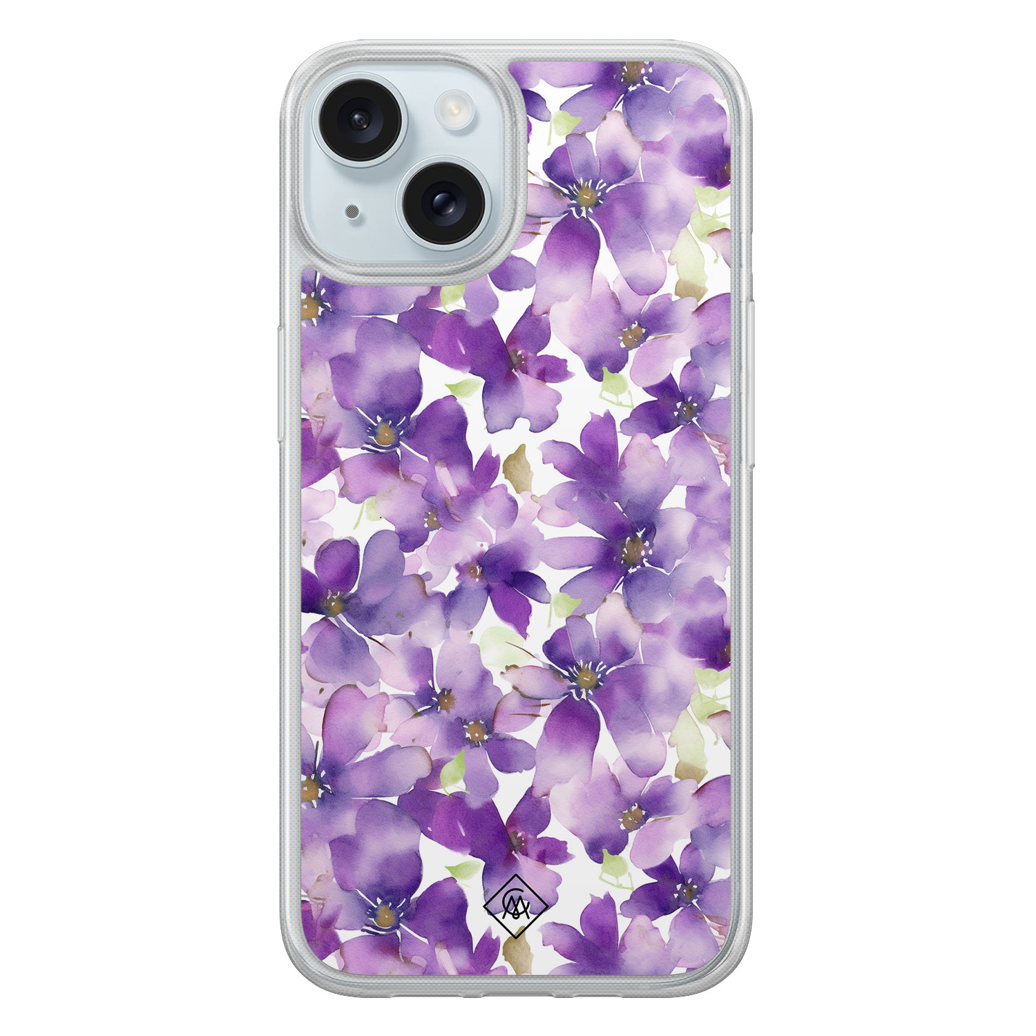 iPhone 15 hybride hoesje - Floral violet