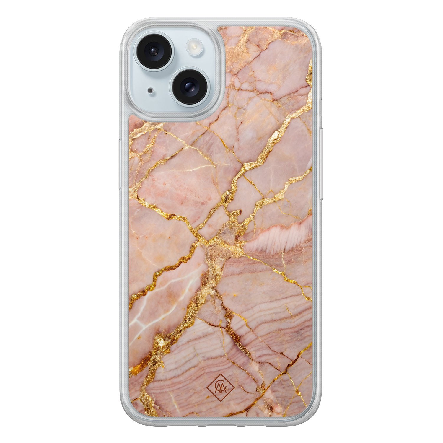 iPhone 15 hybride hoesje - Rose gold marble