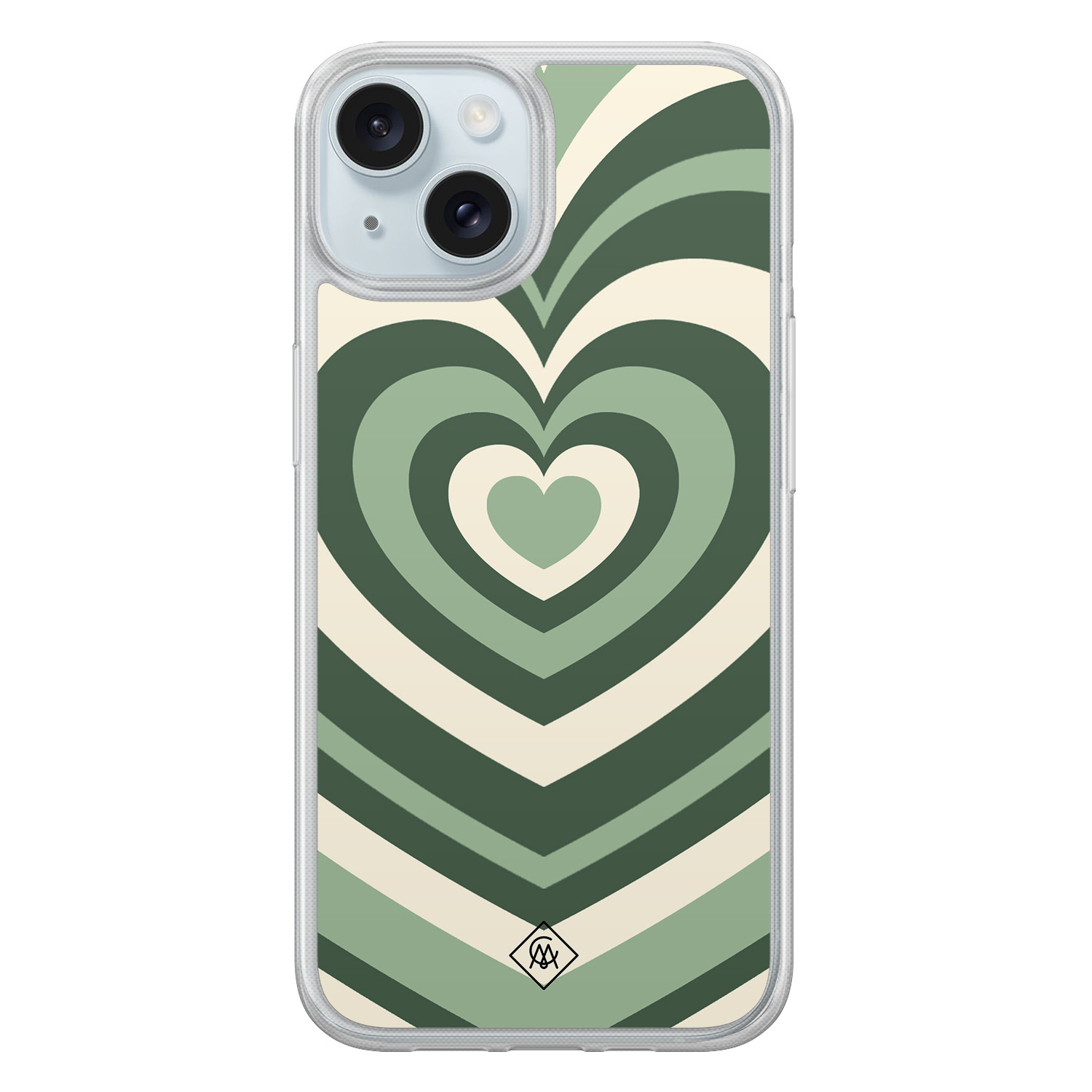 iPhone 15 hybride hoesje - Groen hart swirl