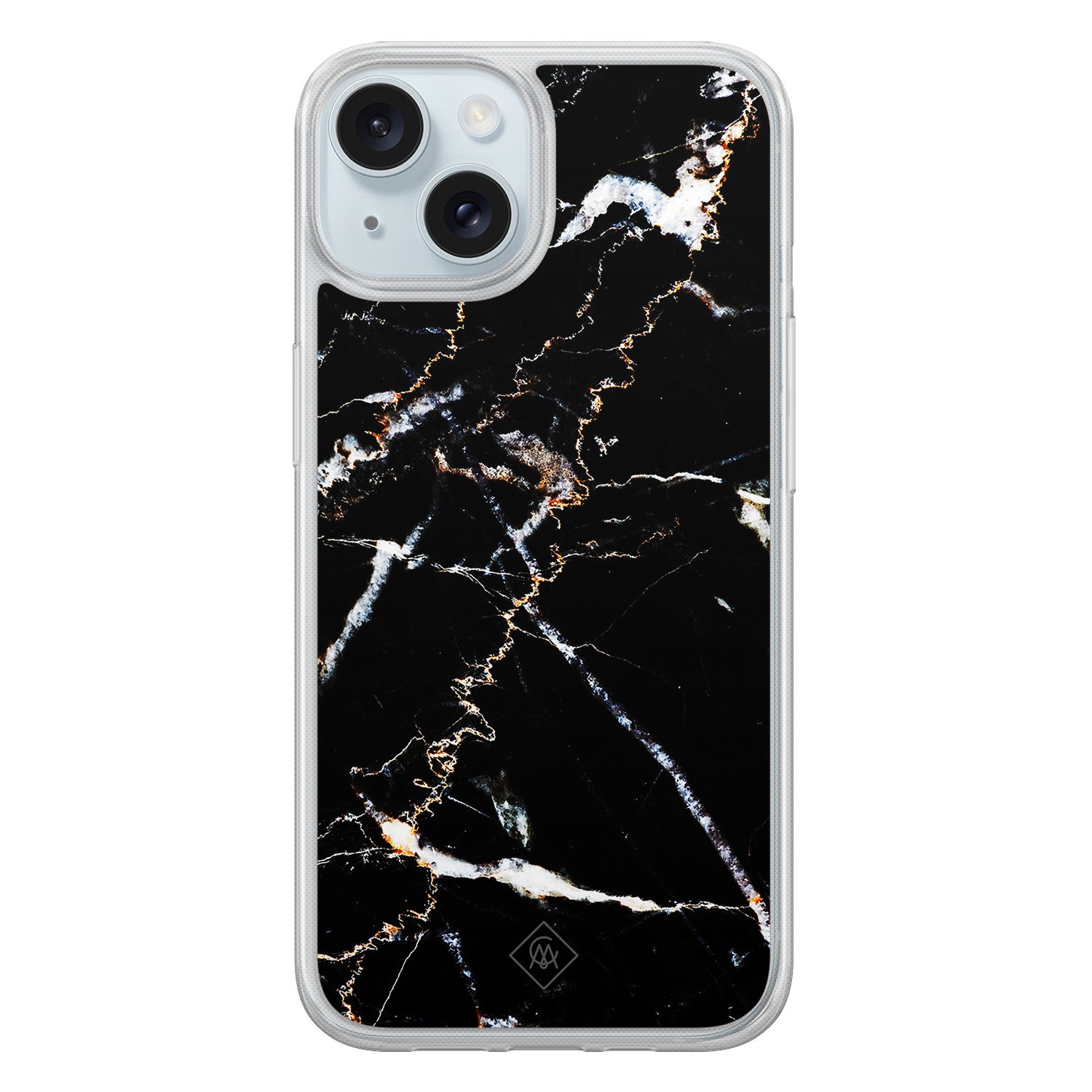 iPhone 15 hybride hoesje - Marmer zwart