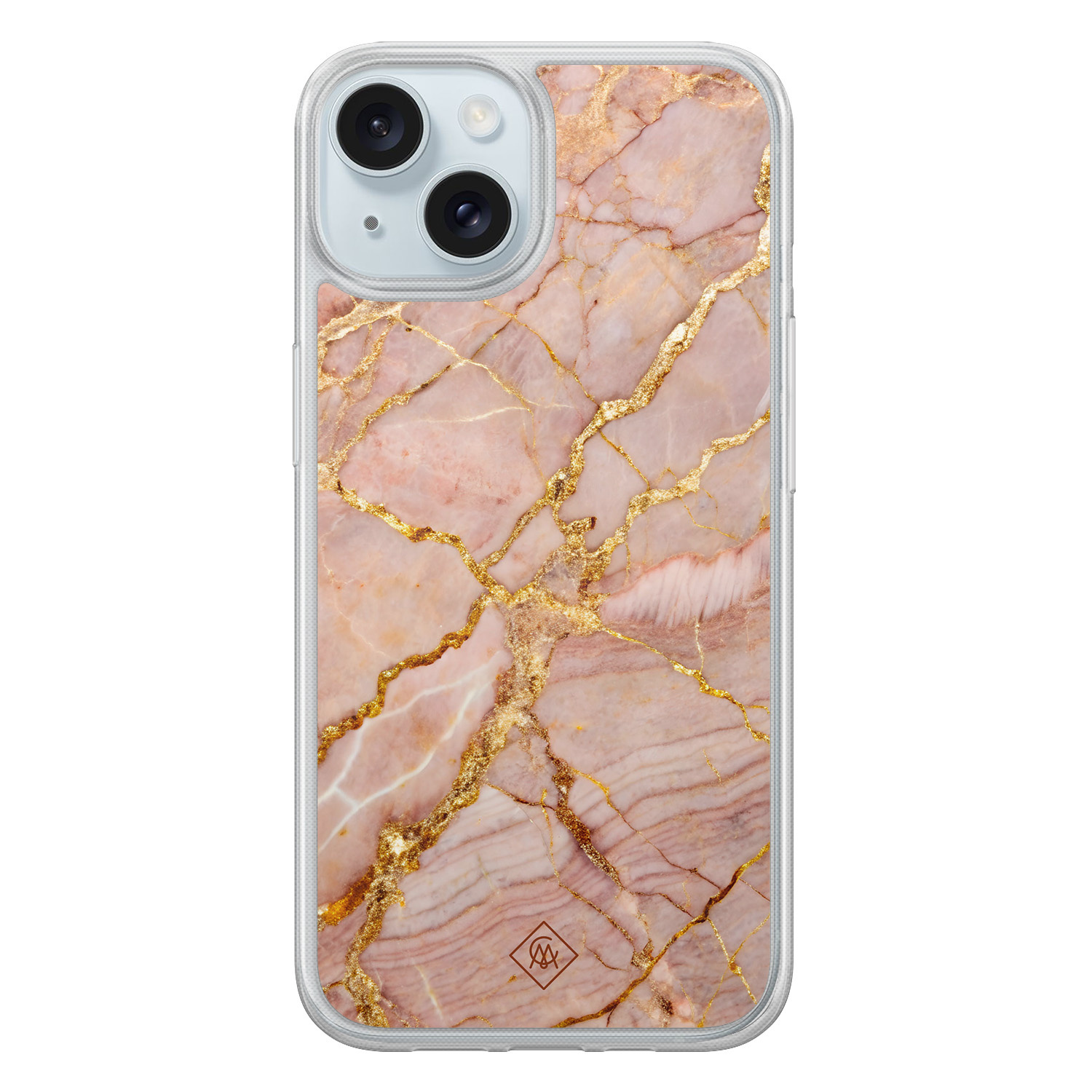 iPhone 14 hybride hoesje - Rose gold marble