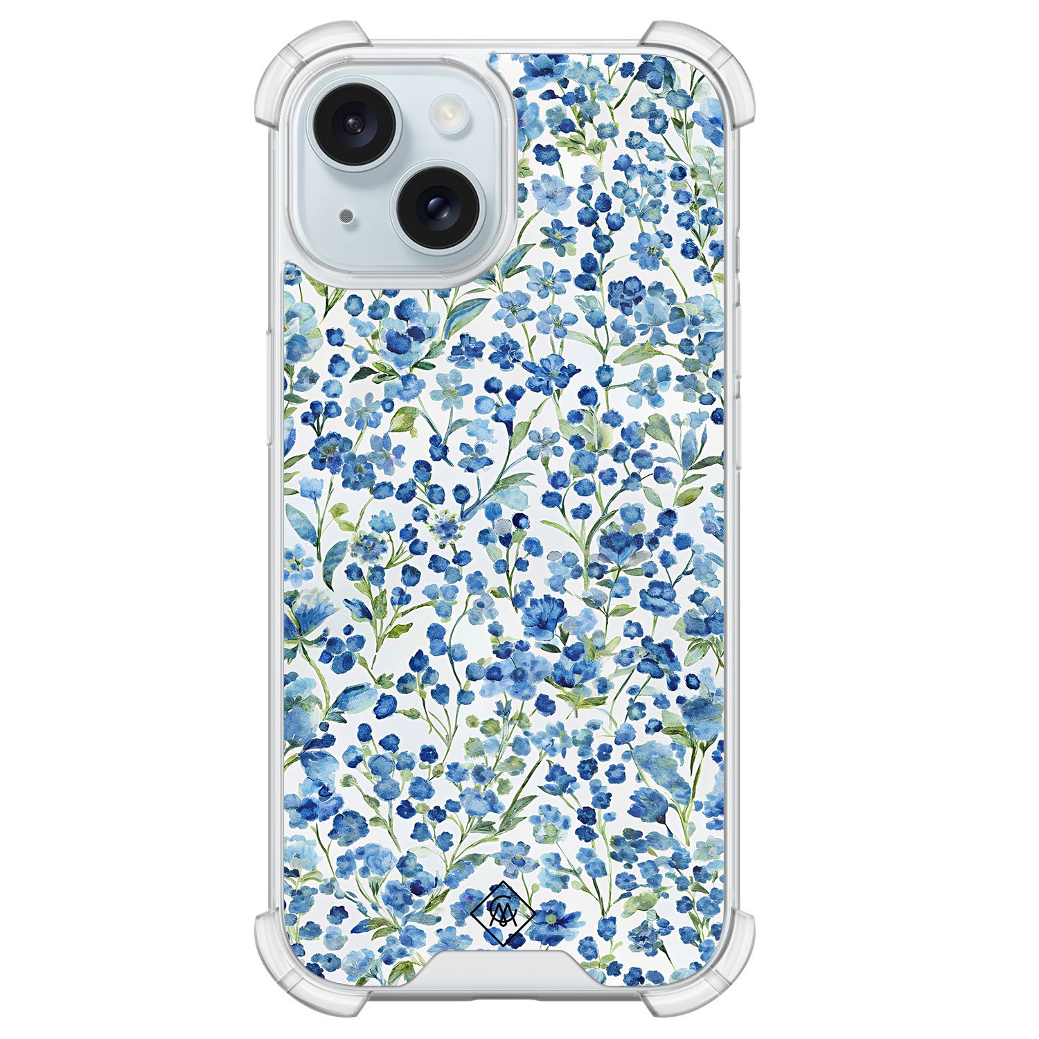 iPhone 15 shockproof hoesje - Vintage blue floral