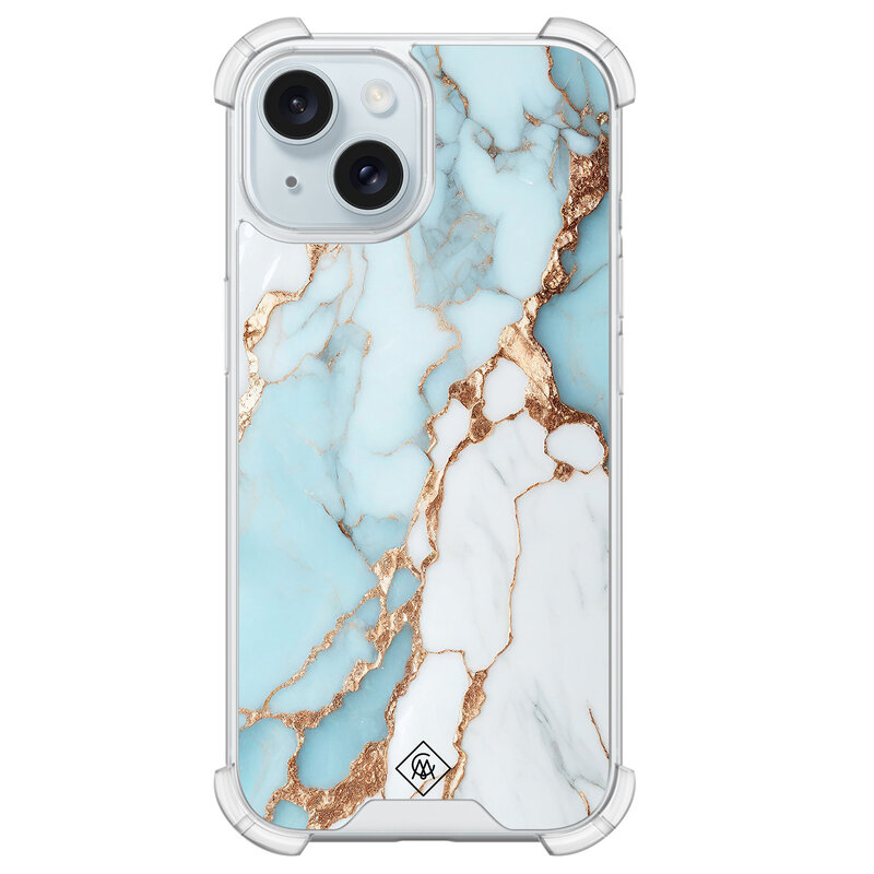 Casimoda iPhone 15 shockproof hoesje - Marmer lichtblauw