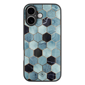 Casimoda iPhone 16 glazen hardcase - Blue cubes