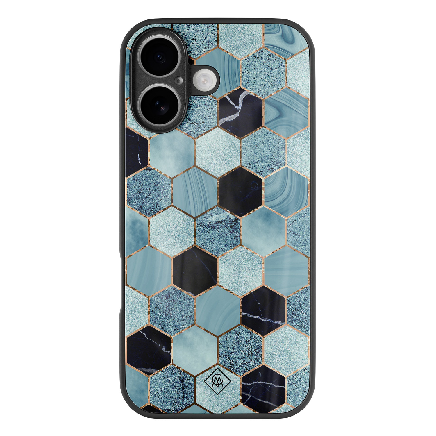 iPhone 16 glazen hardcase - Blue cubes