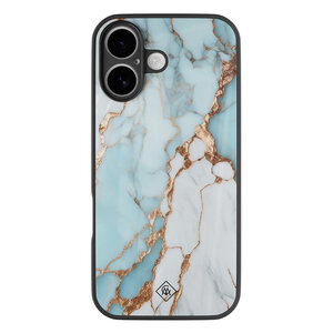 Casimoda iPhone 16 glazen hardcase - Marmer lichtblauw