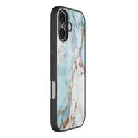 Casimoda iPhone 16 glazen hardcase - Marmer lichtblauw