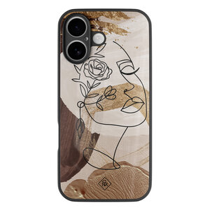 Casimoda iPhone 16 glazen hardcase - Abstract gezicht bruin