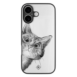 Casimoda iPhone 16 glazen hardcase - Peekaboo kat Casimoda iPhone 16 glazen hardcase - Peekaboo kat