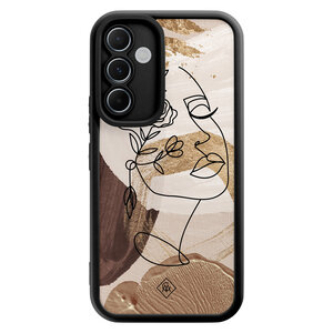 Casimoda Samsung Galaxy A55 zwarte case - Abstract gezicht bruin
