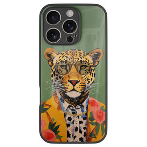 Casimoda iPhone 16 Pro glazen hardcase - Luipaard hipster
