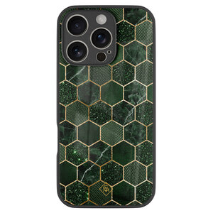 Casimoda iPhone 16 Pro glazen hardcase - Kubus groen