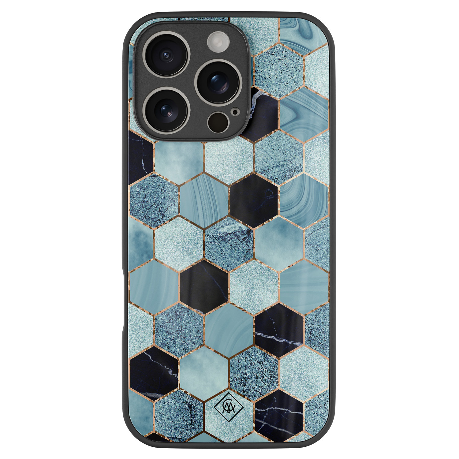 iPhone 16 Pro glazen hardcase Blue cubes