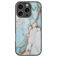 Casimoda iPhone 16 Pro glazen hardcase - Marmer lichtblauw