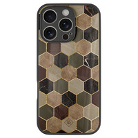 Casimoda iPhone 16 Pro glazen hardcase - Kubus bruin groen