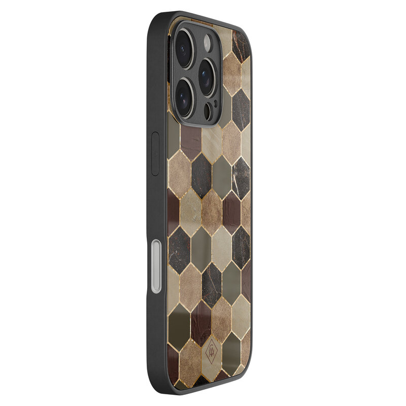 Casimoda iPhone 16 Pro glazen hardcase - Kubus bruin groen