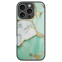 Casimoda iPhone 16 Pro glazen hardcase - Marmer mint goud