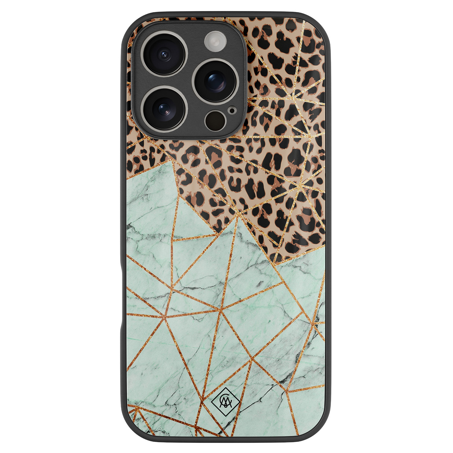 iPhone 16 Pro glazen hardcase Luipaard marmer mint