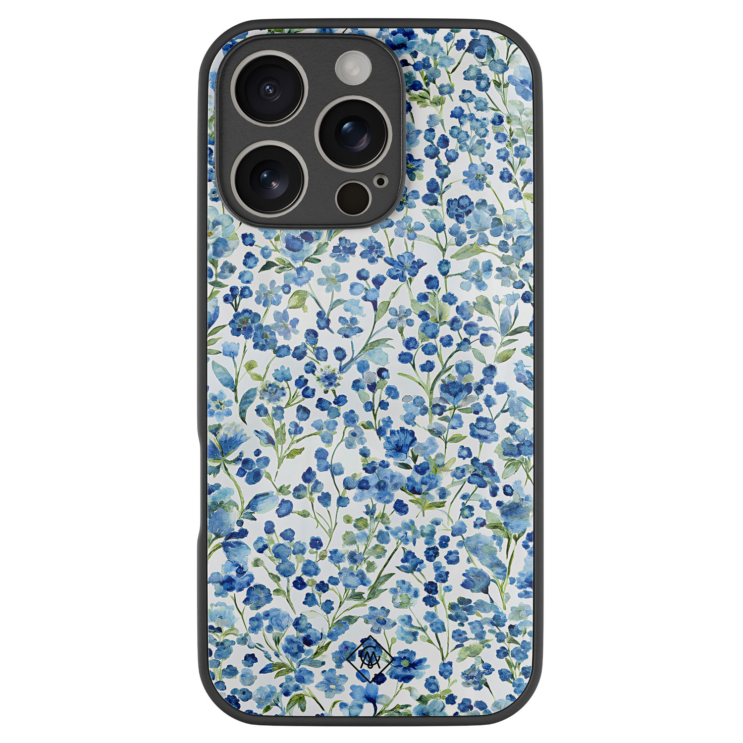 iPhone 16 Pro glazen hardcase Vintage blue floral