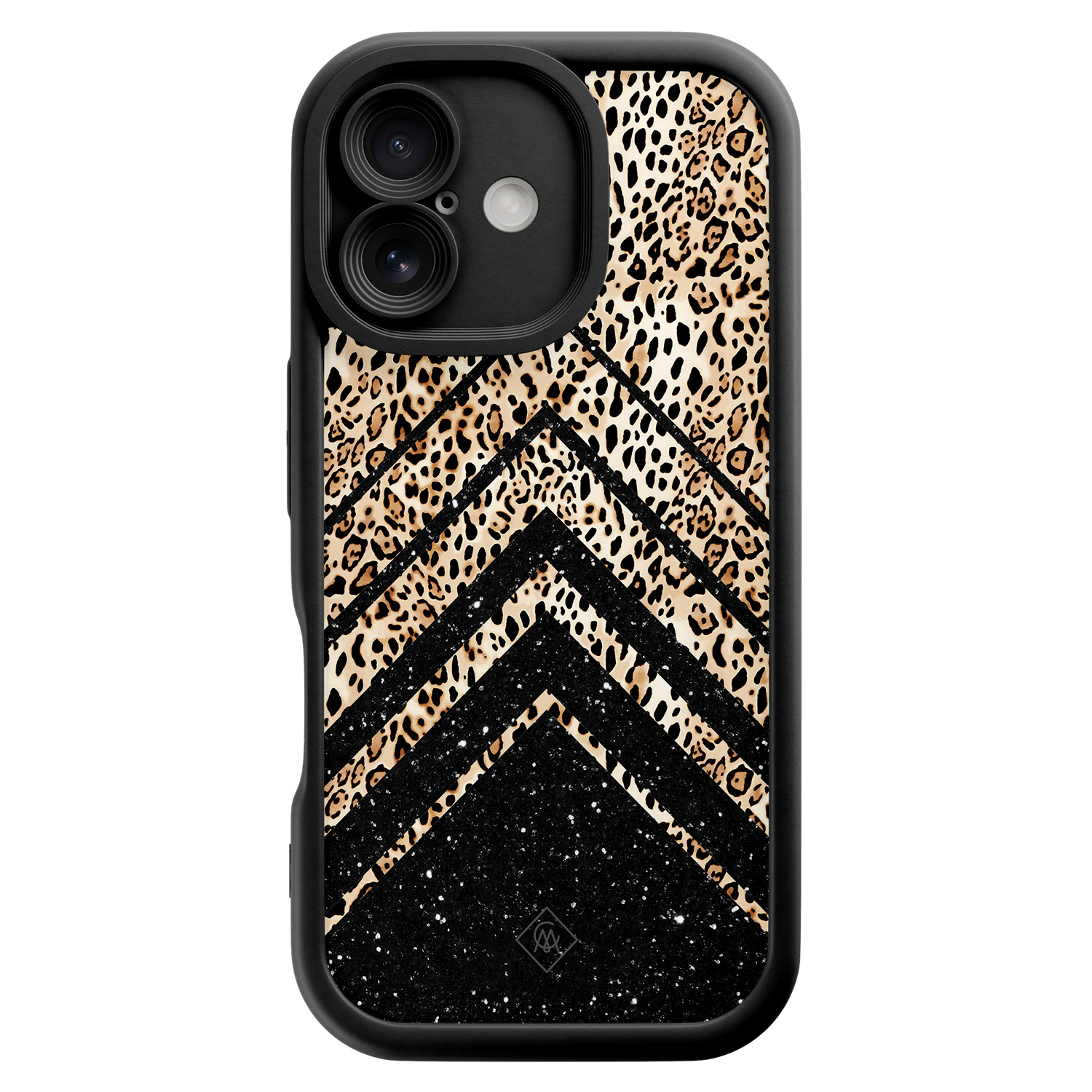 iPhone 16 zwarte case - Chevron luipaard