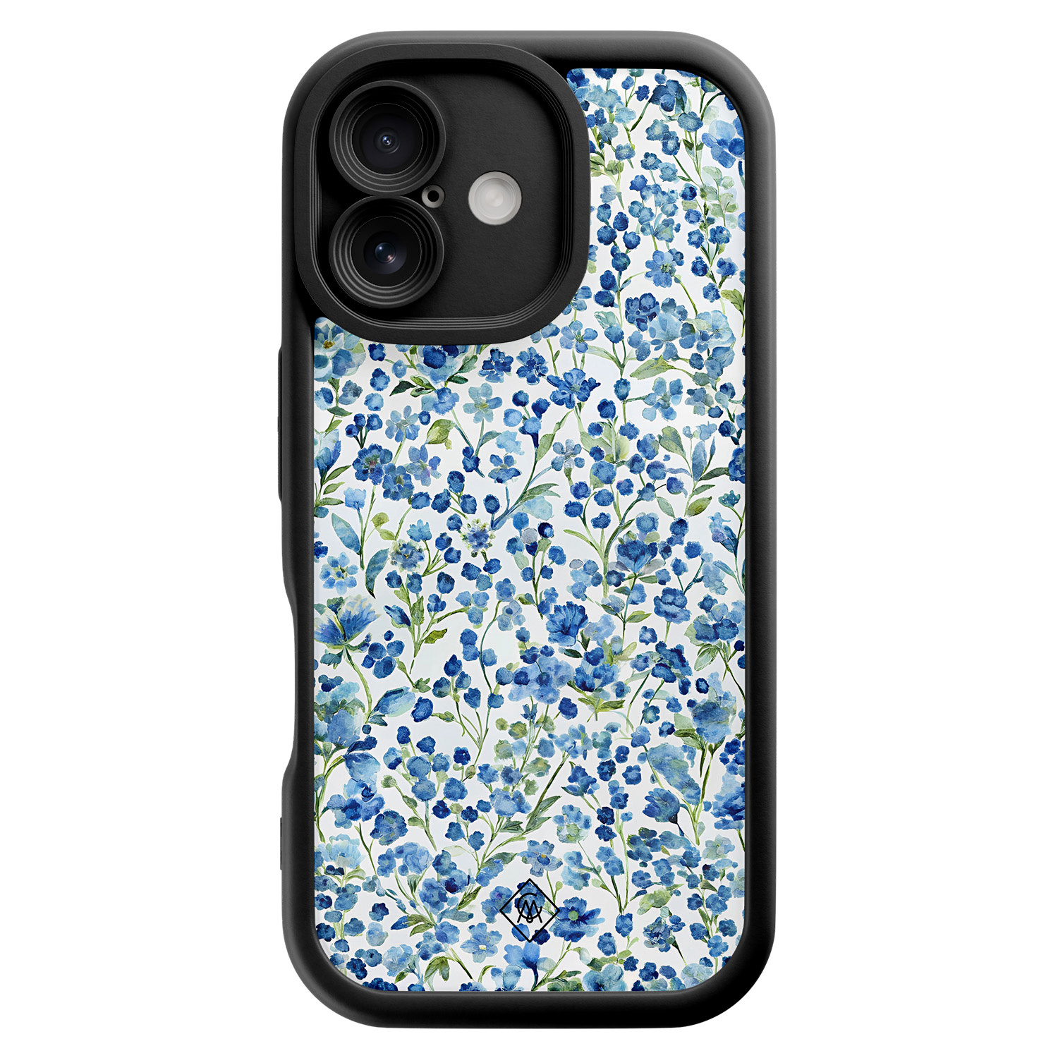 iPhone 16 zwarte case - Vintage blue floral