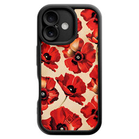 Casimoda iPhone 16 zwarte case - Poppy flowers