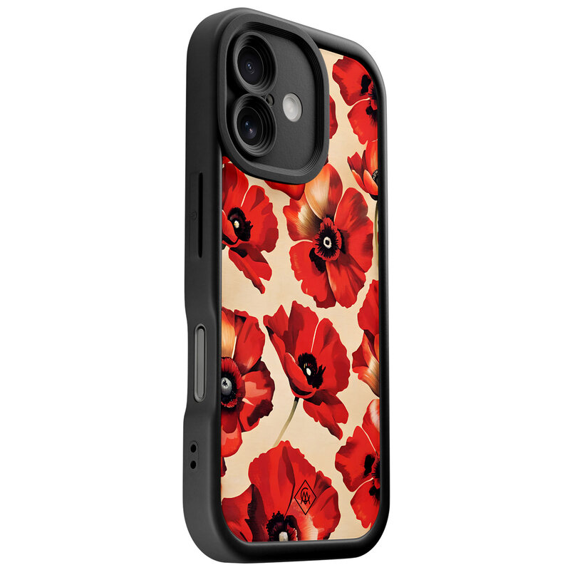 Casimoda iPhone 16 zwarte case - Poppy flowers