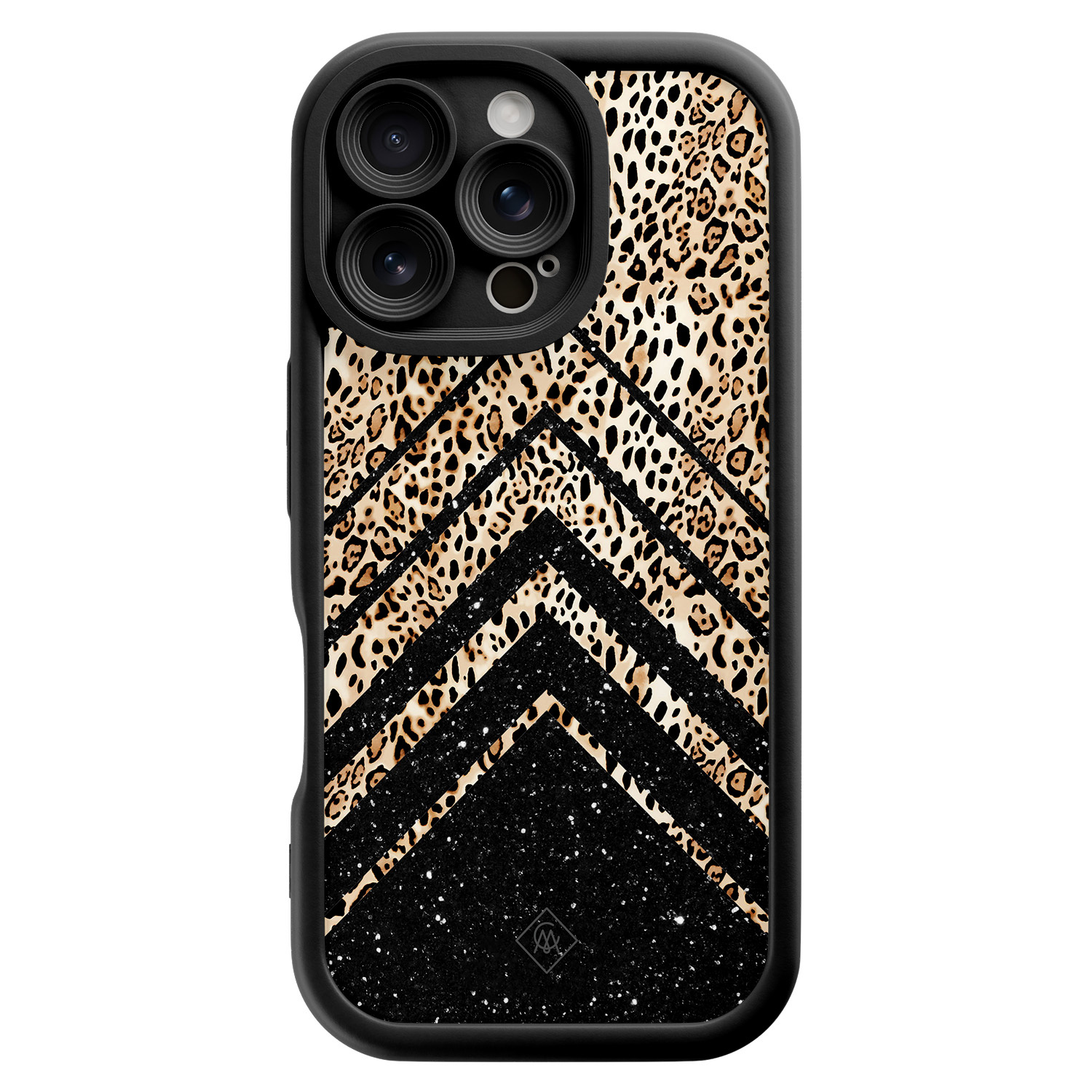 iPhone 16 Pro zwarte case - Chevron luipaard