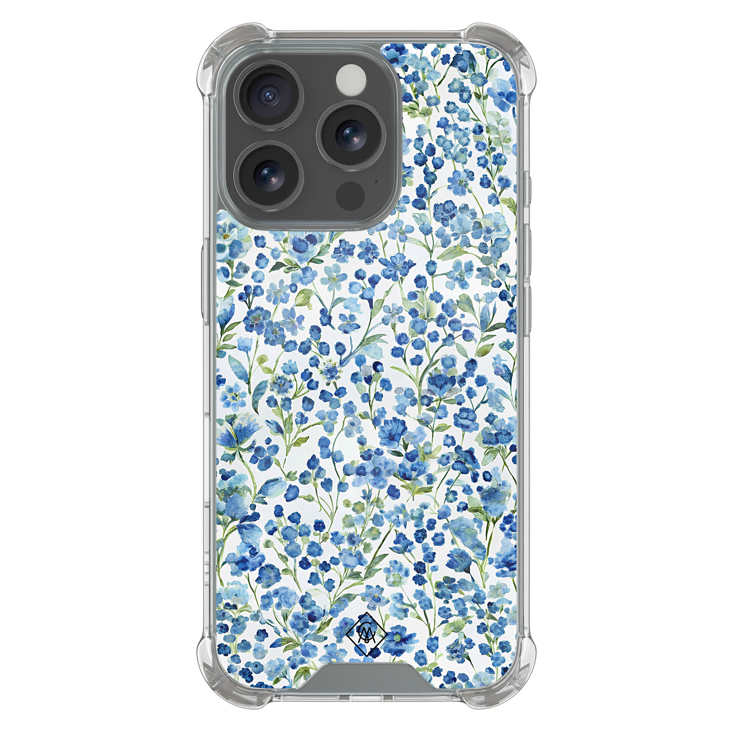 iPhone 16 Pro shockproof hoesje Vintage blue floral