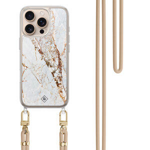 Casimoda iPhone 16 Pro hoesje met beige koord - Marmer goud