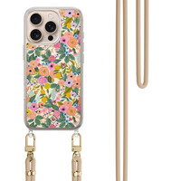 Casimoda iPhone 16 Pro hoesje met beige koord - Pink garden