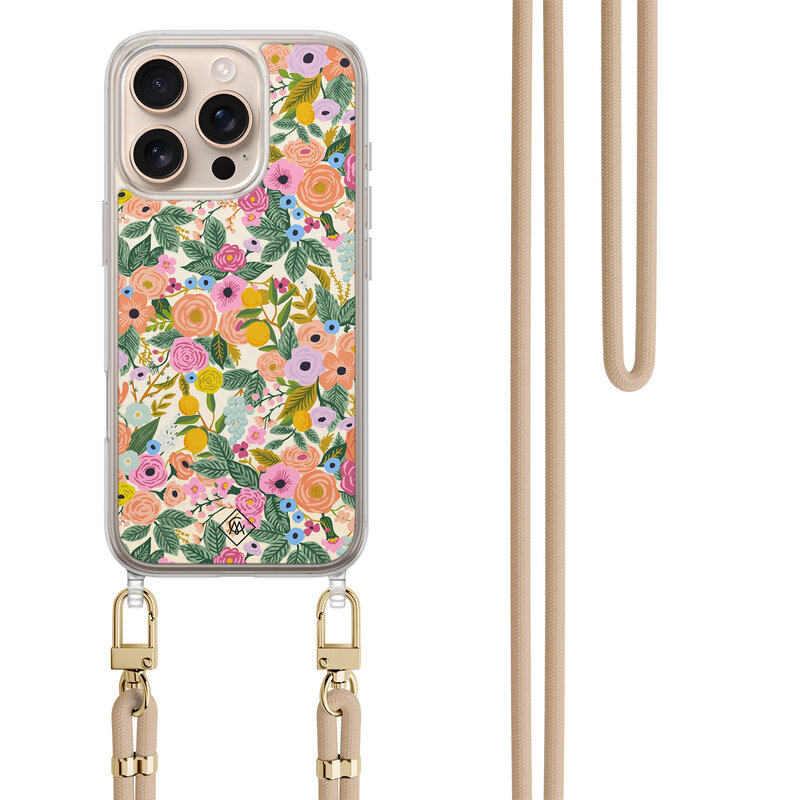 Casimoda iPhone 16 Pro hoesje met beige koord - Pink garden