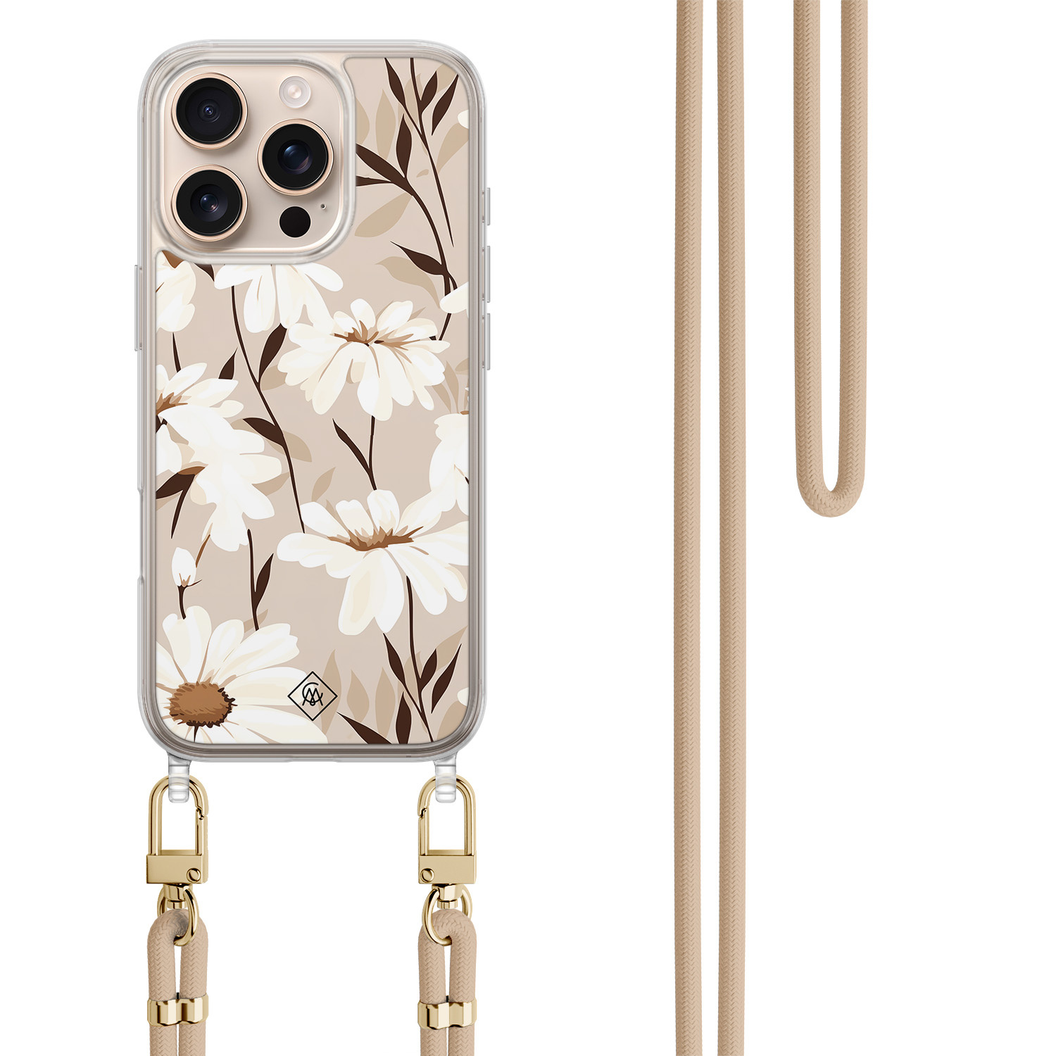 iPhone 16 Pro hoesje met beige koord - In bloom