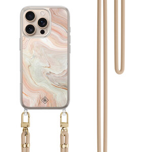 Casimoda iPhone 16 Pro hoesje met beige koord - Marmer waves