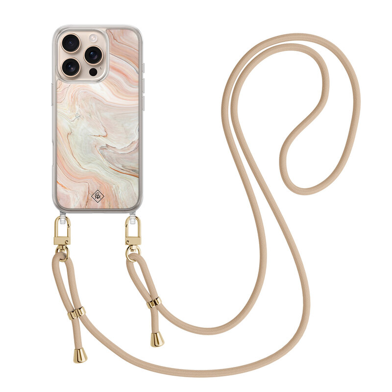 Casimoda iPhone 16 Pro hoesje met beige koord - Marmer waves