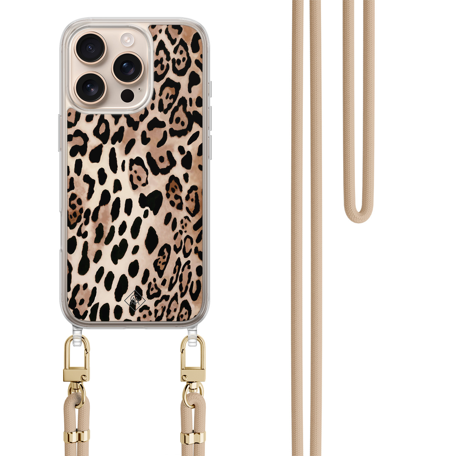 iPhone 16 Pro hoesje met beige koord - Golden wildcat