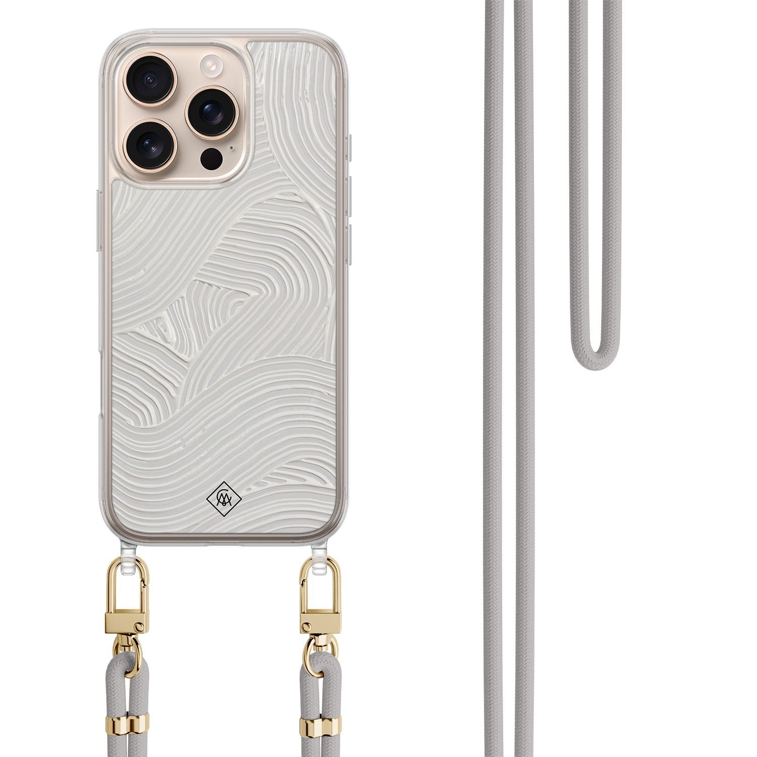 iPhone 16 Pro hoesje met grijs koord - Abstract waves