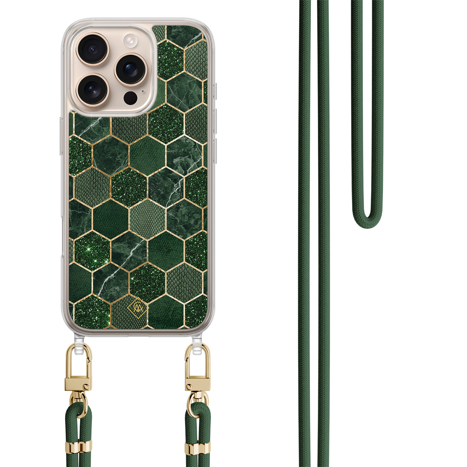 iPhone 16 Pro hoesje met groen koord Kubus groen