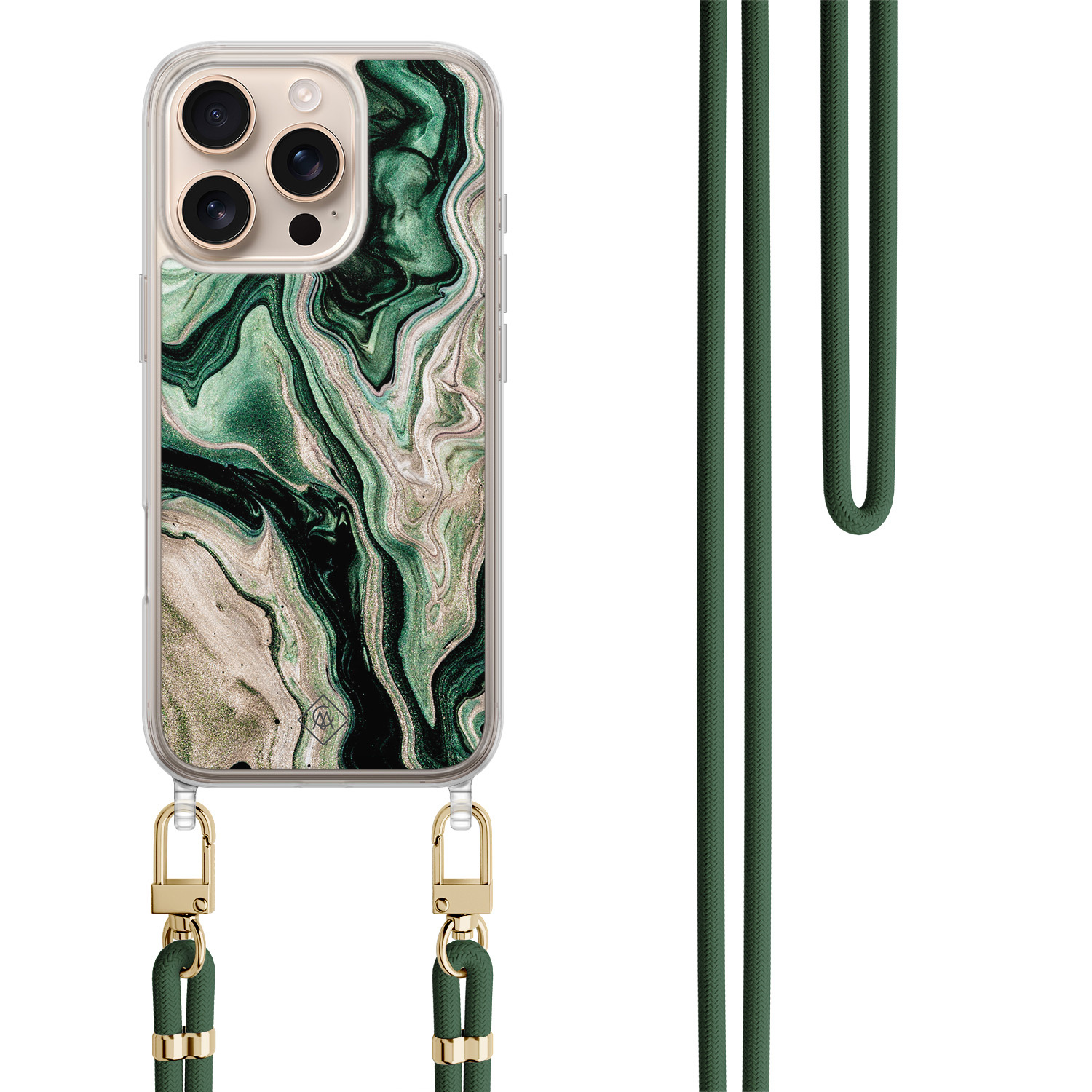 iPhone 16 Pro hoesje met groen koord Green waves