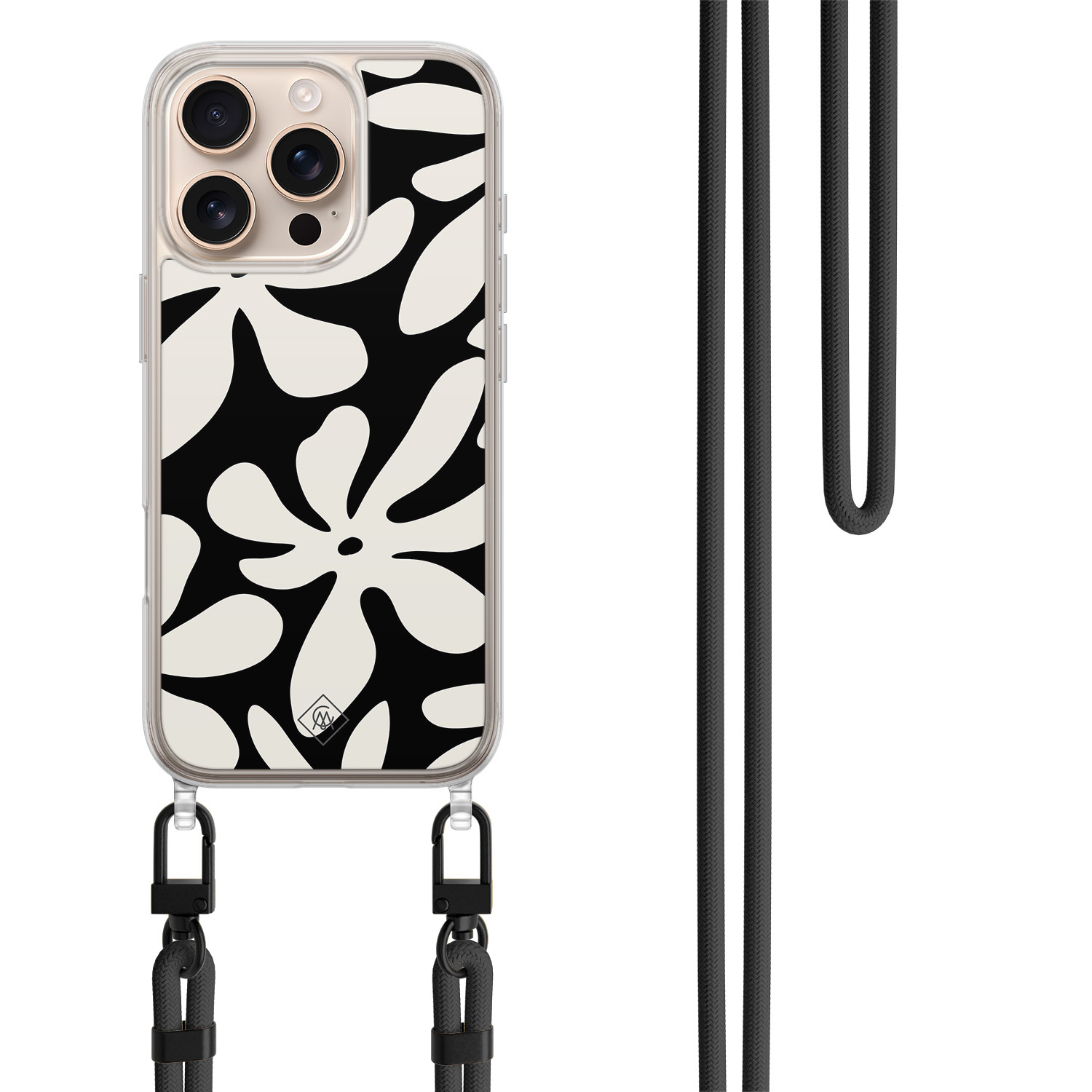 iPhone 16 Pro hoesje met zwart koord - Noir bloom
