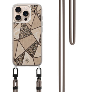 Casimoda iPhone 16 Pro hoesje met bruin koord - Leopard abstract