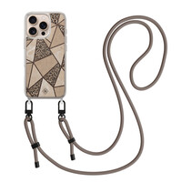 Casimoda iPhone 16 Pro hoesje met bruin koord - Leopard abstract