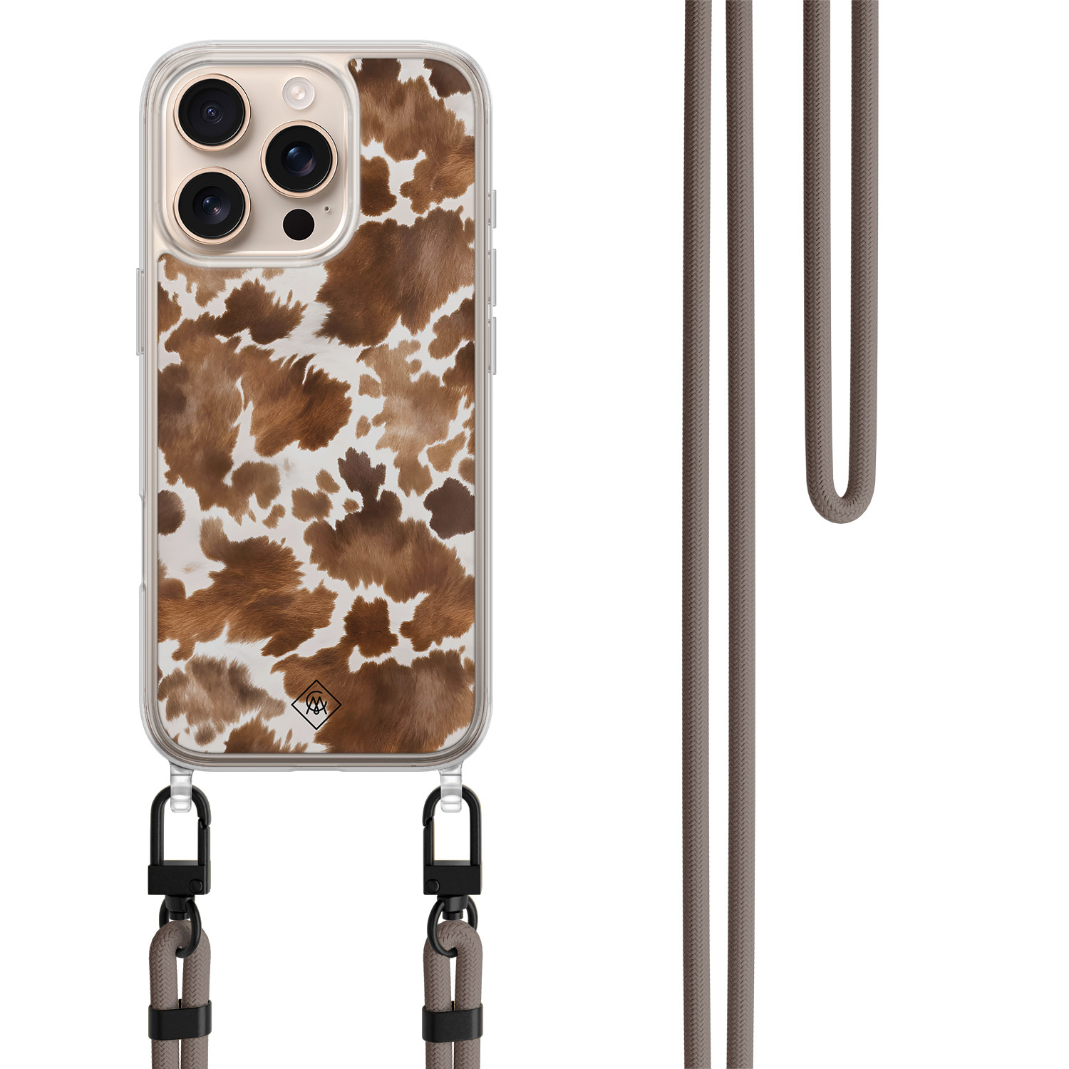 iPhone 16 Pro hoesje met bruin koord Cowhide Chic