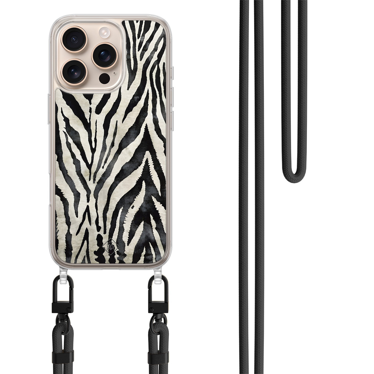 iPhone 16 Pro Max hoesje met zwart koord - Zebra Safari