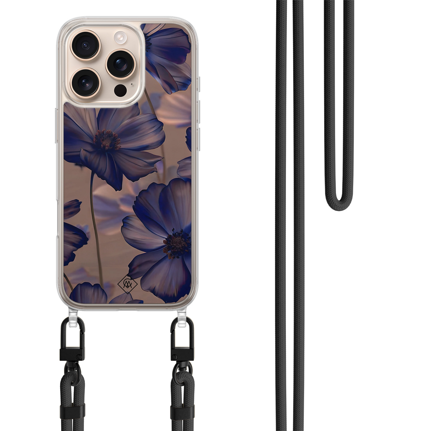 iPhone 16 Pro Max hoesje met zwart koord Twilight petals