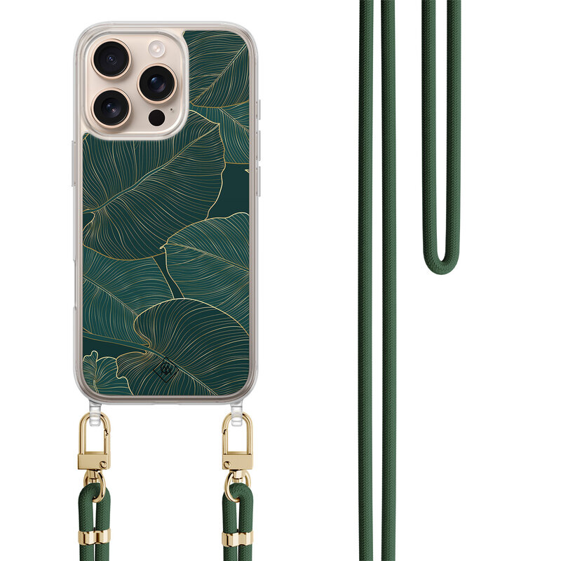 Casimoda iPhone 16 Pro Max hoesje met groen koord - Monstera leaves