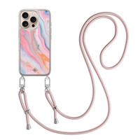 Casimoda iPhone 16 Pro Max hoesje met rosegoud koord - Pink glam