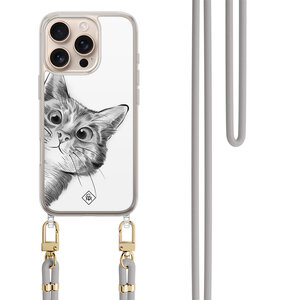 Casimoda iPhone 16 Pro Max hoesje met grijs koord - Peekaboo kat