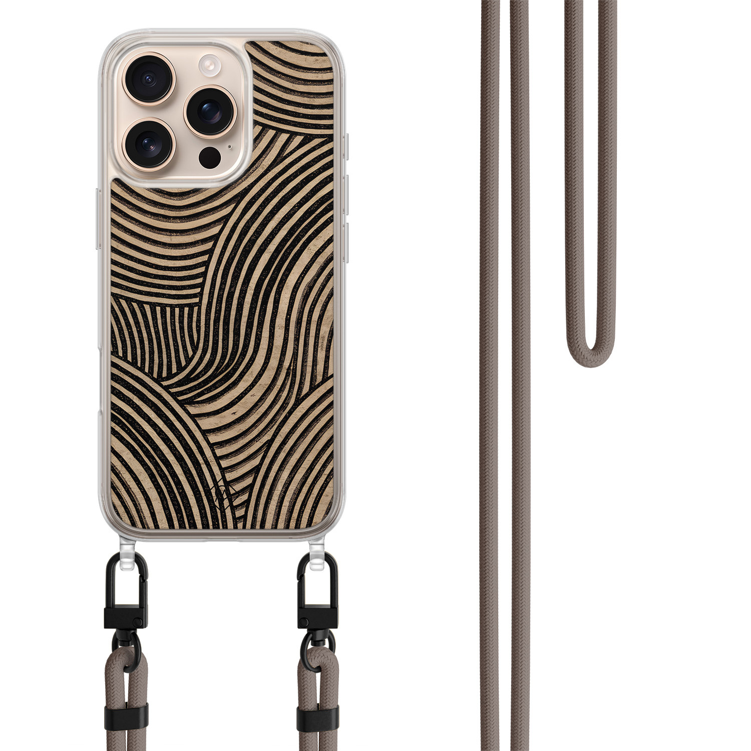 iPhone 16 Pro Max hoesje met bruin koord Ebony waves
