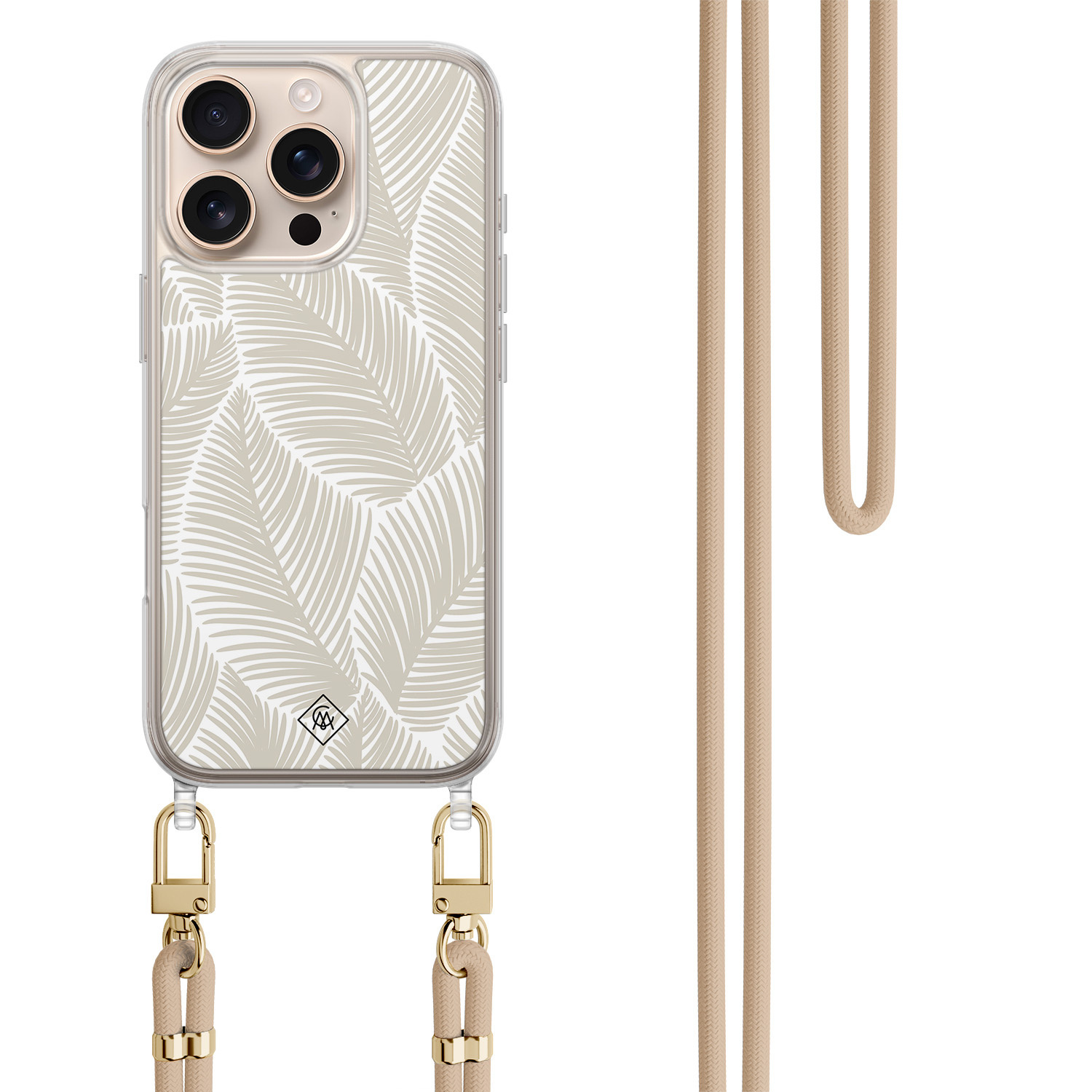iPhone 16 Pro Max hoesje met beige koord Palm leaves beige